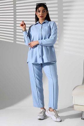 ست بالاتنه و پائین تنه آبی زنانه بافتنی MCZ GİYİM - کد 875627616