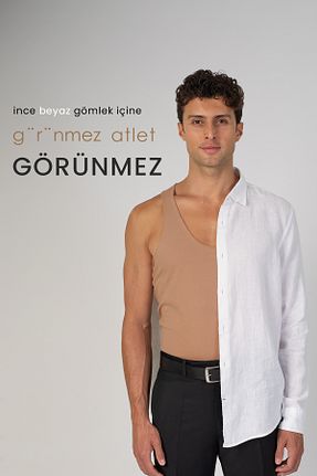 رکابی بژ مردانه بدون آستین görünmez - کد 875619886