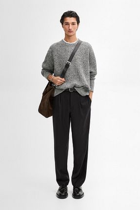 پلیور طوسی مردانه بافت دار Massimo Dutti - کد 875657101