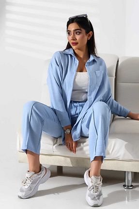 ست بالاتنه و پائین تنه آبی زنانه بافتنی MCZ GİYİM - کد 875627616