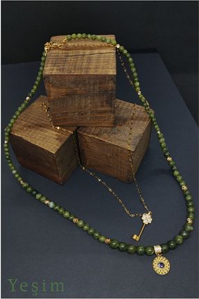 گردنبند استیل ( فولاد ) سبز زنانه سنگ Ernesis - کد 875210456