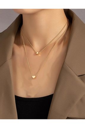گردنبند جواهر زرد زنانه برنجی mehbek - کد 875669518