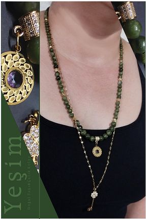 گردنبند استیل ( فولاد ) سبز زنانه سنگ Ernesis - کد 875210456