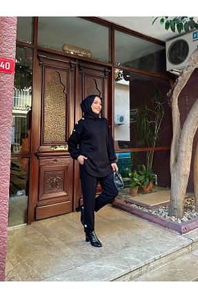ست بالاتنه و پائین تنه حجاب مشکی زنانه اورسایز KEİVA - کد 875689898
