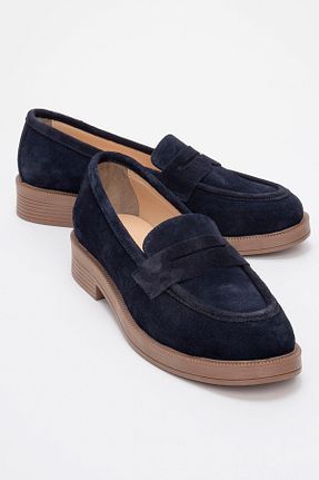 کفش لوفر سرمه ای زنانه چرم خالص luvishoes - کد 875727469