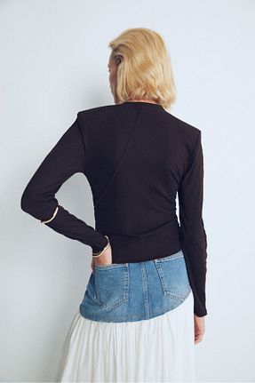 بلوز قهوه ای زنانه یقه دوچرخه Pilea - کد 875708268