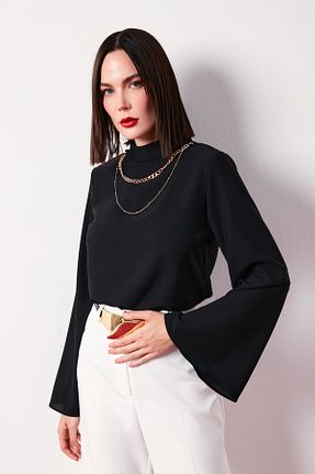 بلوز مشکی زنانه ساده Sateen - کد 660559942