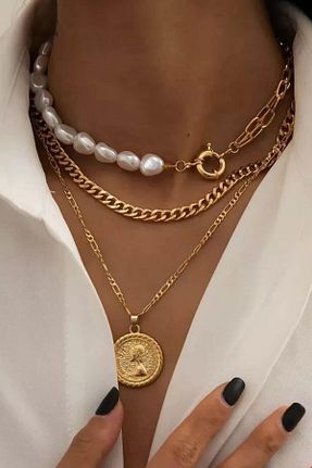 گردنبند جواهر طلائی زنانه مروارید New Obsessions - کد 875897529