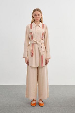 ست بالاتنه و پائین تنه حجاب بژ زنانه رگولار Zühre - کد 822473171
