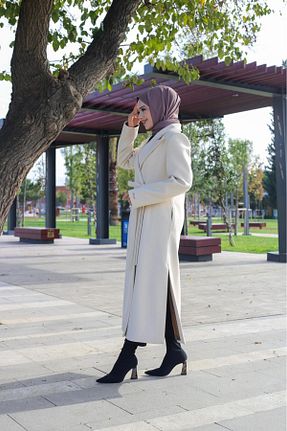 پالتو پشمی حجاب بژ زنانه رگولار Pieef - کد 875924468