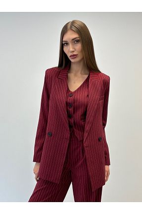 کت و شلوار زرشکی زنانه یقه کتی ossons - کد 875938396