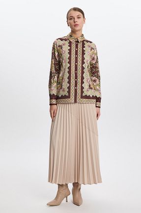 بلوز قهوه ای زنانه طرح دار Zühre - کد 875932717