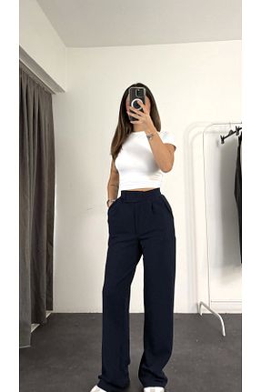 شلوار جین سرمه ای زنانه پاچه گشاد nona butik - کد 875957587