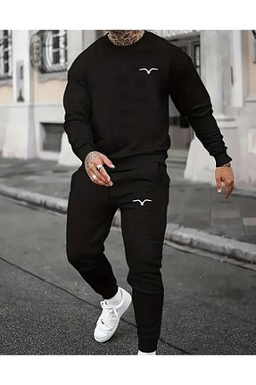 ست بالاتنه و پائین تنه مشکی مردانه بافت süper tekstil - کد 876149475