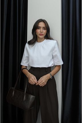 تیشرت سفید زنانه رگولار Havoş - کد 876228745