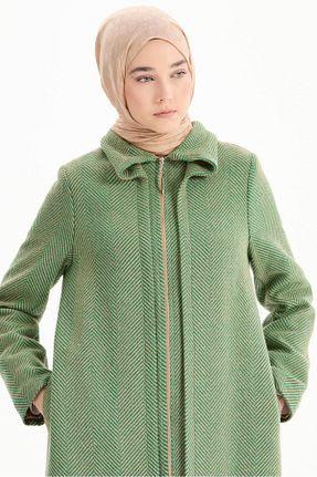 پالتو پشمی حجاب سبز زنانه اورسایز Tuğba - کد 876316040