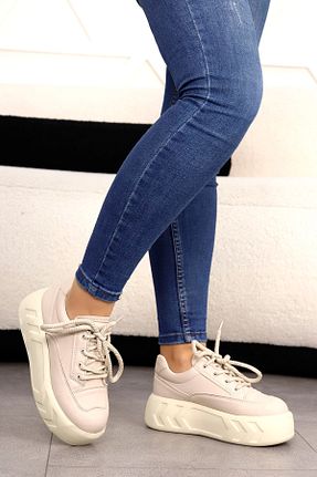 کفش اسنیکر بژ زنانه بند دار kajal ayakkabı - کد 876367072