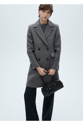 پالتو پشمی طوسی زنانه رگولار MANGO - کد 876374581