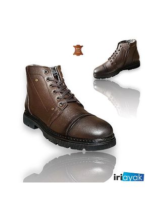 بوت / نیم بوت قهوه ای مردانه چرم خالص İriayak - کد 876374283