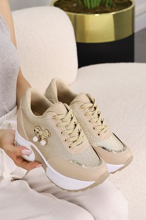 کفش اسنیکر بژ زنانه بند دار kajal ayakkabı - کد 876389101