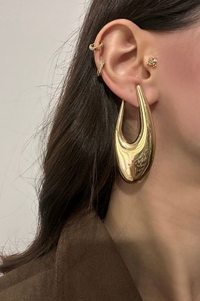 گوشواره جواهر زرد برنجی Okko Store - کد 876447197