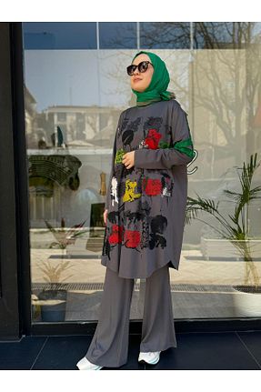 تونیک حجاب طوسی زنانه پنبه ای MissWhence - کد 876628433