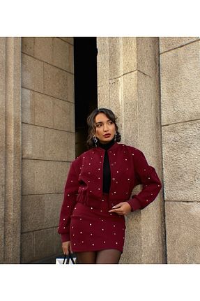 ست بالاتنه و پائین تنه زرشکی زنانه بافتنی AÈC PRIVÈ - کد 876537076