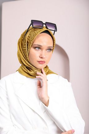 روسری زرد پنبه پلی استر lamella - کد 876575832