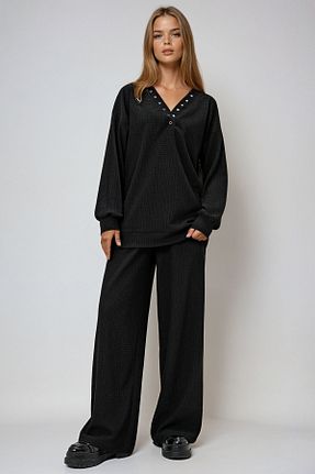 ست بالاتنه و پائین تنه مشکی زنانه بافتنی VAGGON - کد 876584189