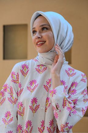 روسری بژ پنبه پلی استر lamella - کد 876583278