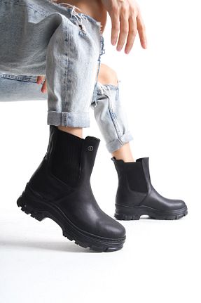 بوت / نیم بوت مشکی زنانه چرم مصنوعی MANOLYA SHOES - کد 876640383