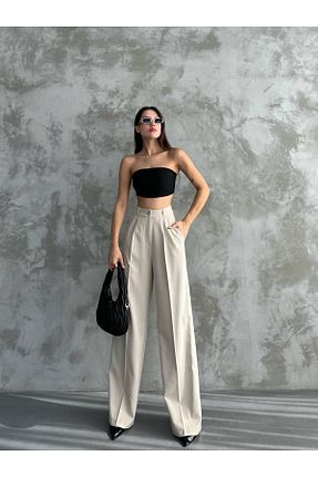 شلوار پارچه ای بژ زنانه بلند Bak