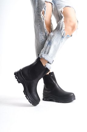 بوت / نیم بوت مشکی زنانه چرم مصنوعی MANOLYA SHOES - کد 876640383