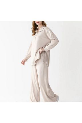 ست بالاتنه و پائین تنه بژ زنانه بافت DragonFly Moda - کد 876715407