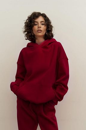 سوئیشرت زرشکی زنانه ساده YAKAMEL - کد 876817420
