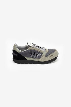 کفش اسنیکر طوسی مردانه بند دار Emporio Armani - کد 744103243