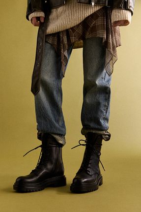 بوت / نیم بوت مشکی زنانه چرم خالص Pull & Bear - کد 876892314
