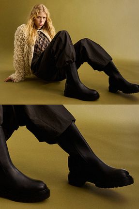 بوت / نیم بوت مشکی زنانه چرم خالص Pull & Bear - کد 876891961