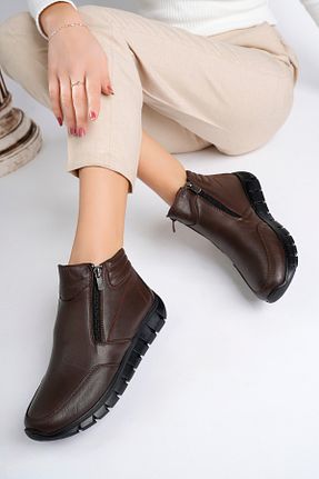 بوت / نیم بوت قهوه ای زنانه چرم خالص Deripabuc - کد 874992713