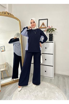 ست گرمکن حجاب سرمه ای زنانه رگولار Moda Krash - کد 876908071