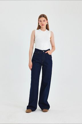شلوار جین سرمه ای زنانه پاچه پهن MODA - کد 876958189