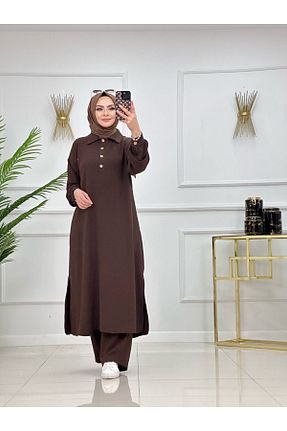 ست بالاتنه و پائین تنه حجاب قهوه ای زنانه رگولار Enans Design - کد 876962042
