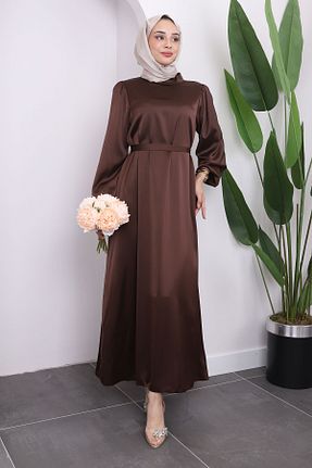 لباس مجلسی حجاب قهوه ای زنانه یقه دوچرخه İmajButik - کد 838297569