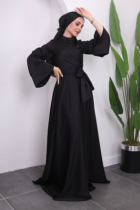 لباس مجلسی حجاب مشکی زنانه یقه ایستاده İmajButik - کد 840122205