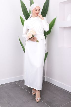 لباس مجلسی حجاب سفید زنانه یقه ایستاده İmajButik - کد 845359040