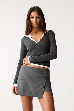 شلوارک و برمودا طوسی زنانه شلوارک دامنی Pull & Bear - کد 877167515