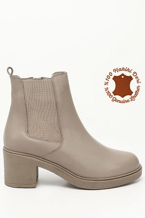 بوت / نیم بوت بژ زنانه چرم خالص GÖNDERİ(R) - کد 877215543