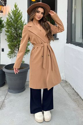 پالتو پشمی قهوه ای زنانه رگولار GÜLSELİ - کد 877228010