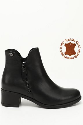 بوت / نیم بوت مشکی زنانه چرم خالص GÖNDERİ(R) - کد 877216031