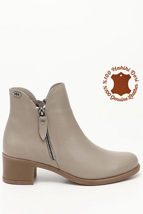 بوت / نیم بوت بژ زنانه چرم خالص GÖNDERİ(R) - کد 877217206